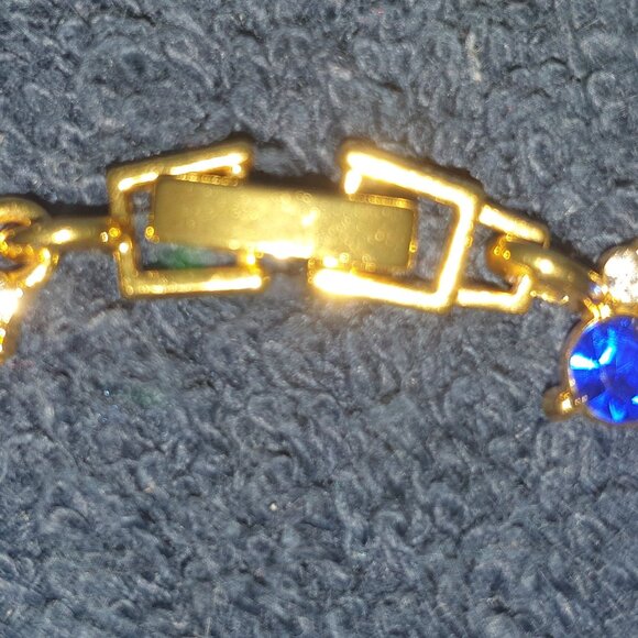 Beautiful Dark Blue Crystal White CZ Yellow Gold Tone Bracelet - Picture 11 of 11